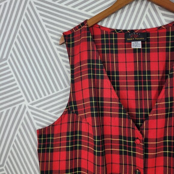 Vintage Jumper Dress Plus 18/20W 2X Plaid Academia Midi Overall Red Alt Grunge - Picture 3 of 8